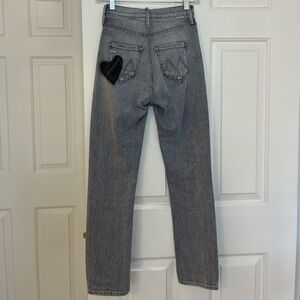 MOTHER Gray Straight Leg Jeans with Heart Detail
